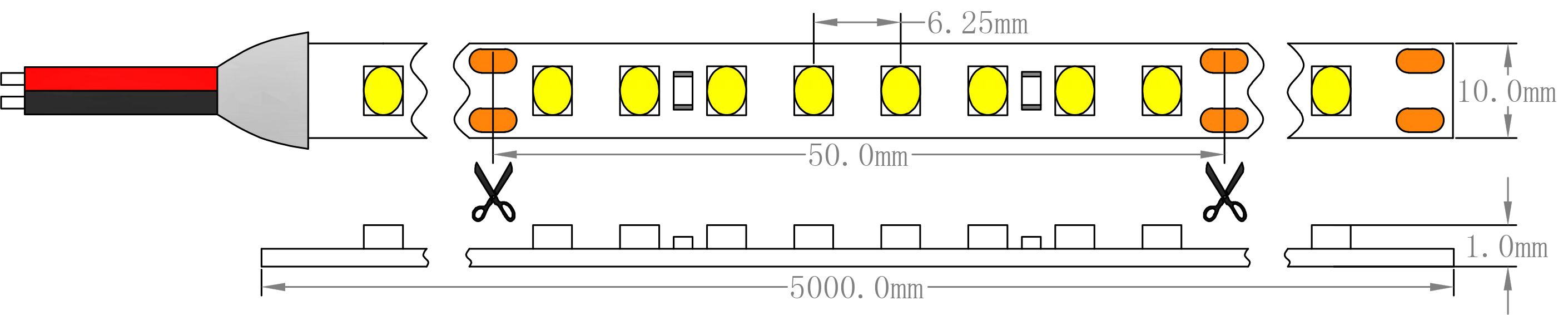 SMD2835 Samsung LED Strip Light Dimension