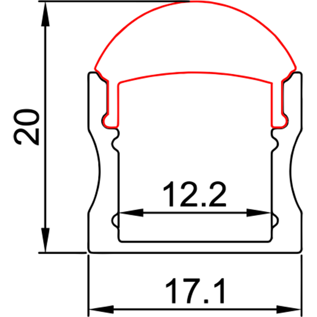 W17.1mm*H20mm (Inner Width 12.2mm) LED Aluminum Profile 30° Beam Angle