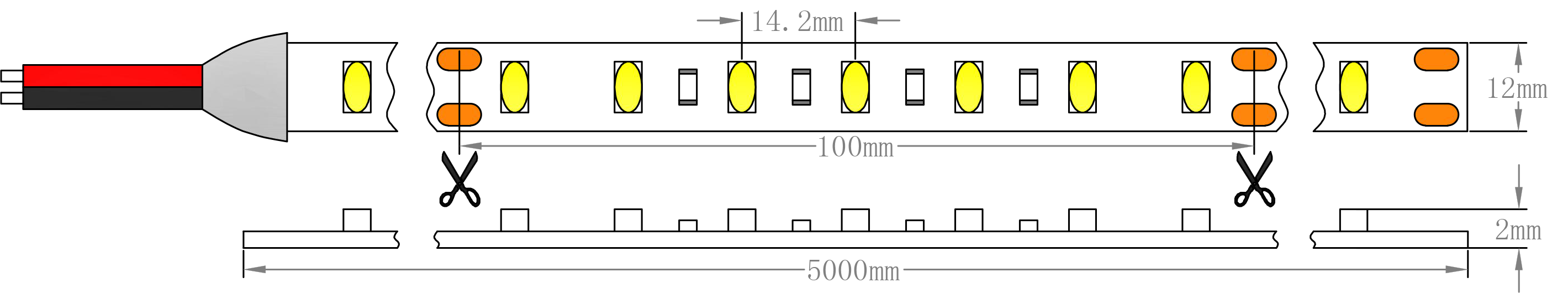 SMD2835 14.4W LED Strip Light Dimension