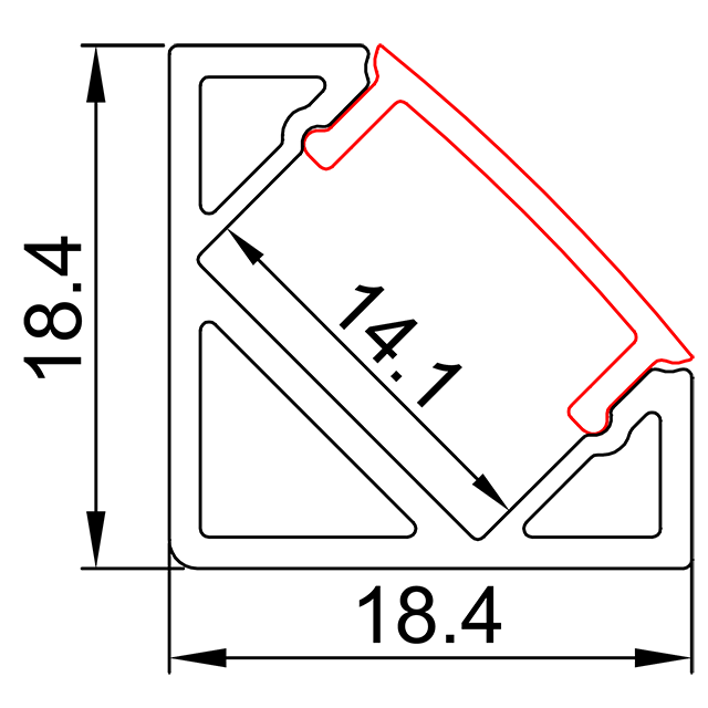 W18.4mm*H18.4mm (Inner Width 14.1mm) LED Aluminum Profile Triangle Shape
