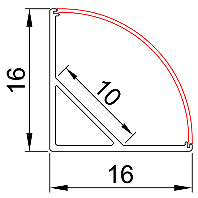 W16mm*H16mm (Inner Width 10mm) LED Aluminum Profile Triangle Shape