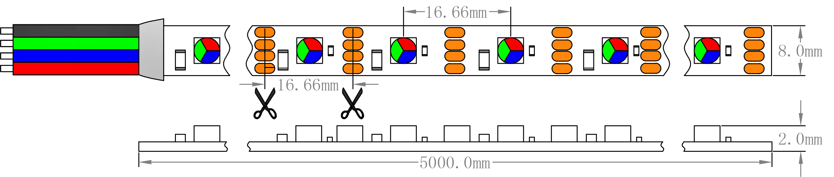 Pixel RGB LED Strip Light Dimension