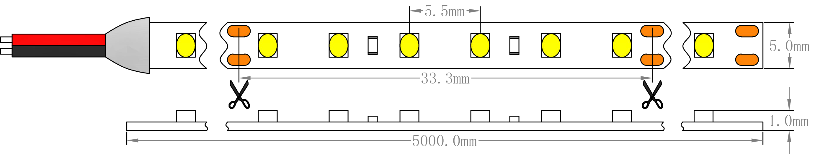 SMD2835 5mm 14.4W LED Strip Light Dimension