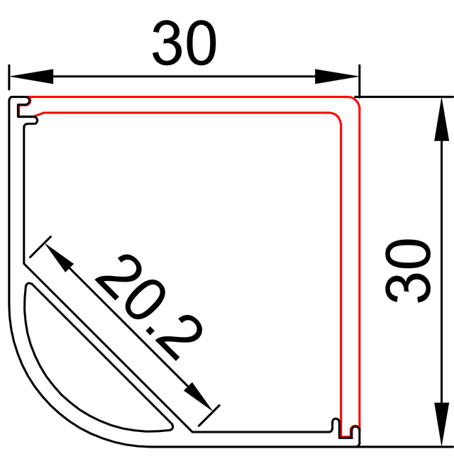 W30mm*H30mm (Inner Width 20mm) LED Aluminum Profile Triangle Shape