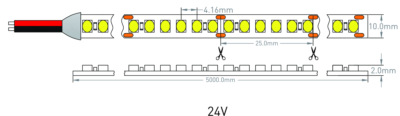 24V LED Strip Light Dimension Diagram